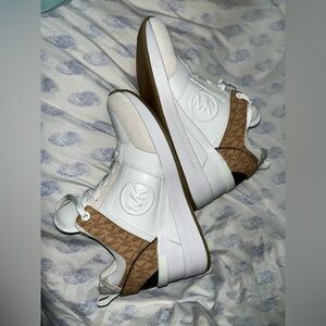 Michael Kors White and Brown Sneakers with Suede Accents